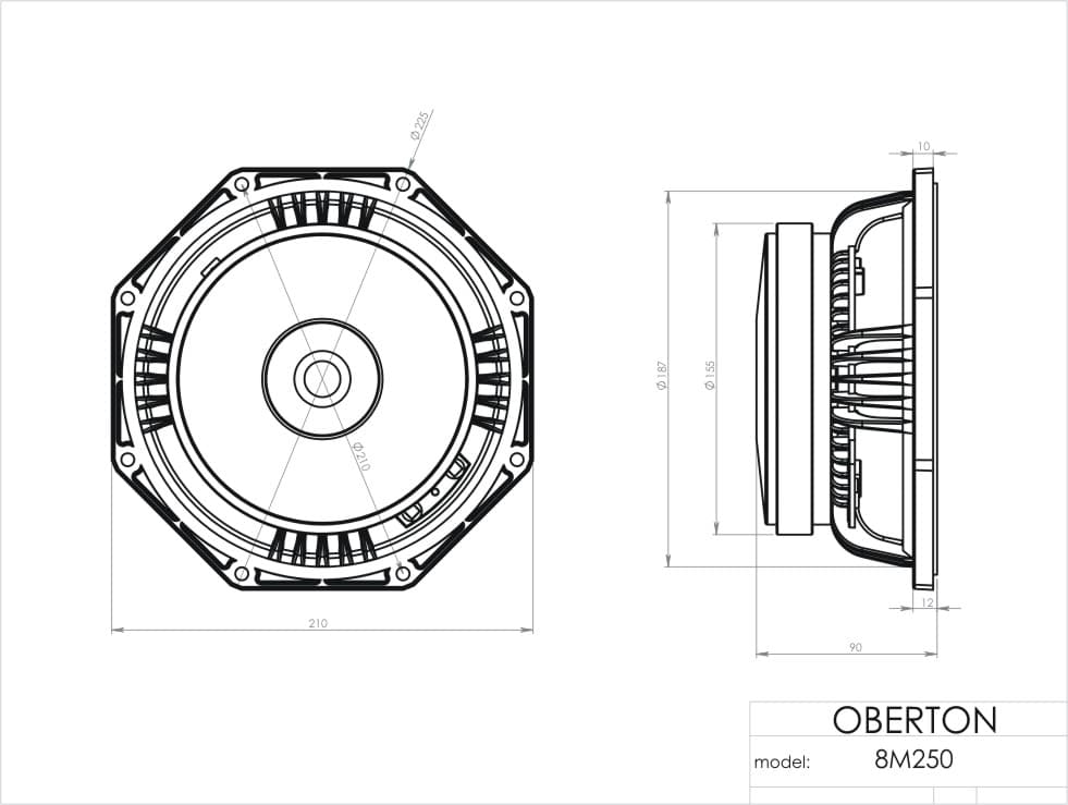 Oberton 8M250 8 inch 8 ohm loudspeaker driver view 3