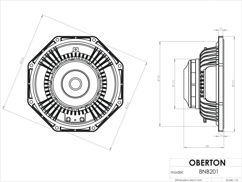 Oberton 8NB201 8 inch 8 ohm loudspeaker driver view 3