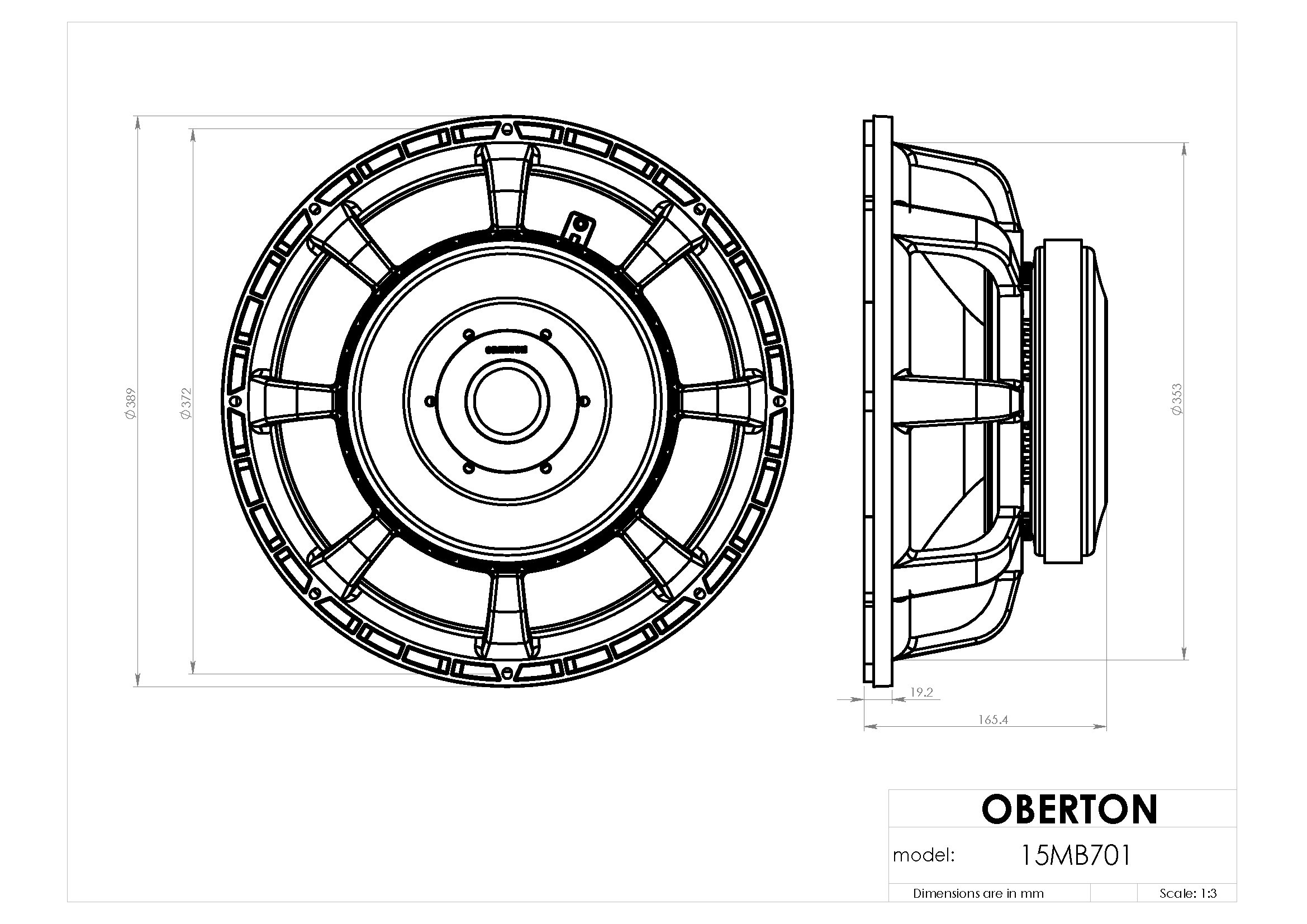 Oberton 15MB701 15 inch 8 ohm loudspeaker driver view 3
