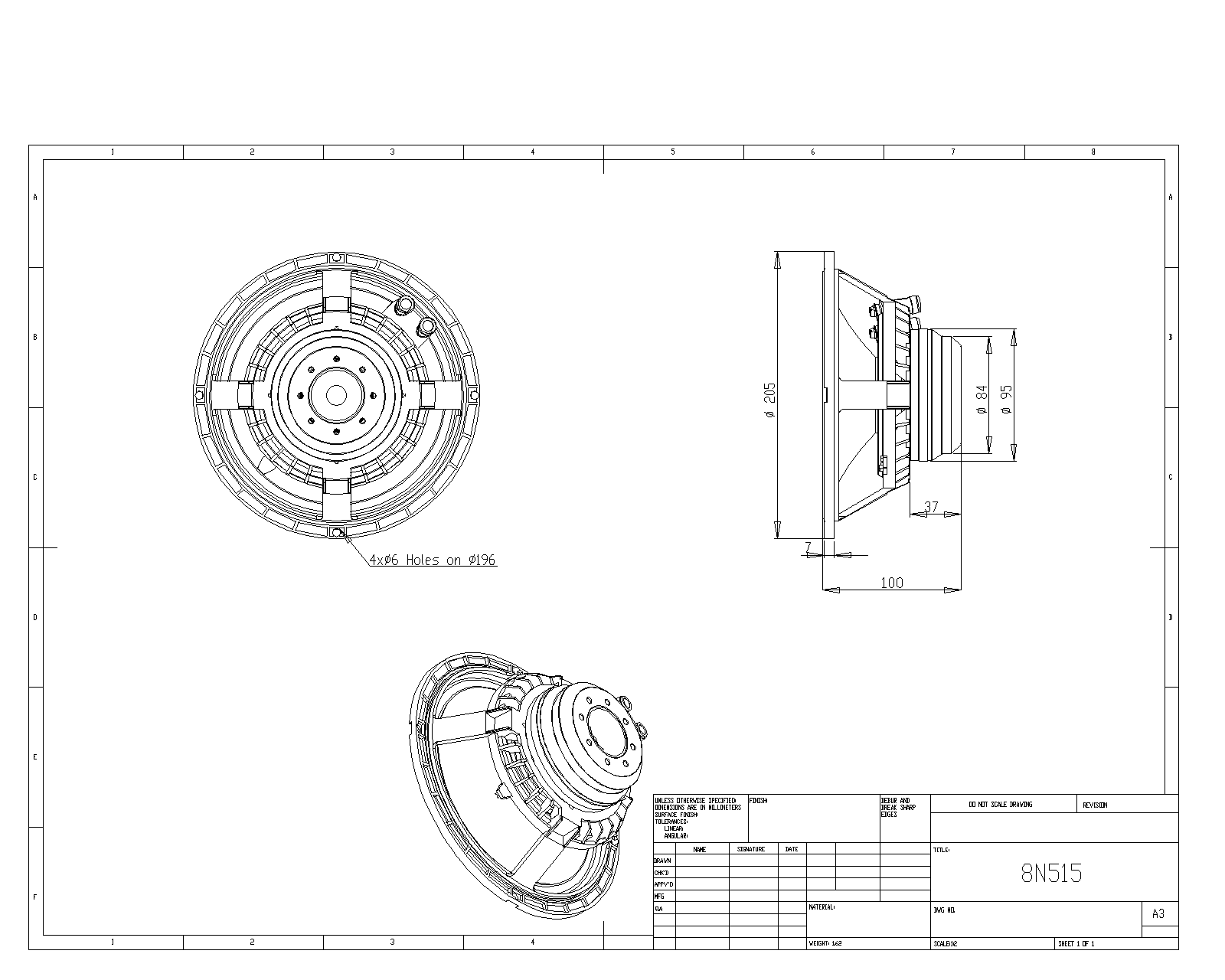 BMS 8N515 8 inch 8 ohm loudspeaker driver view 3
