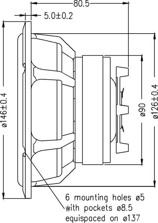 SEAS E0051-04/06 C16N001/F 6.5 inch 4 ohm loudspeaker driver view 4