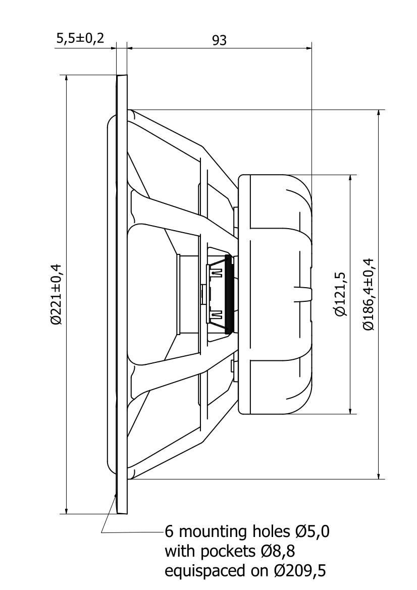 SEAS E0022-08S W22EX001 15 inch 8 ohm loudspeaker driver view 4