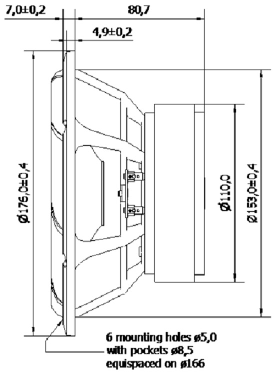 SEAS E0076-08 W19NX001 7 inch 8 ohm loudspeaker driver view 4