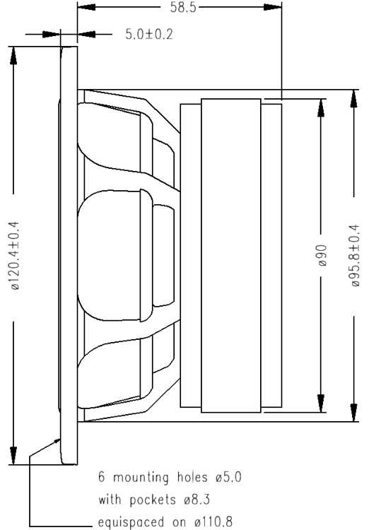 SEAS H1152-08 CA12RCY 4.5 inch 8 ohm loudspeaker driver view 3