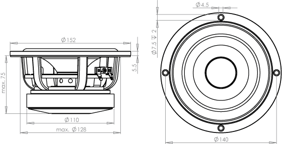 Wavecor WF152BD03 6 inch 4 ohm loudspeaker driver view 2